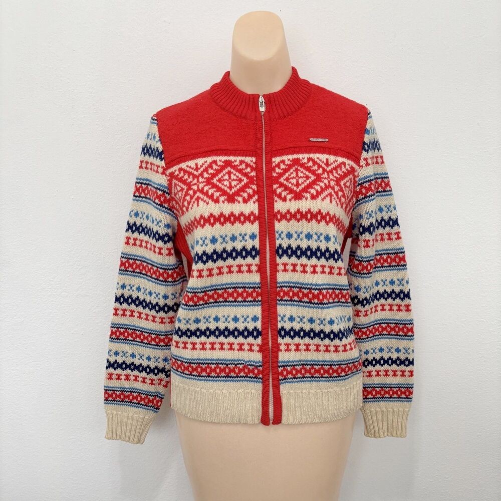 Geiger Womens Vintage Fair Isle Wool Cardigan EUR 36 Nordic Ski Preppy Cabin